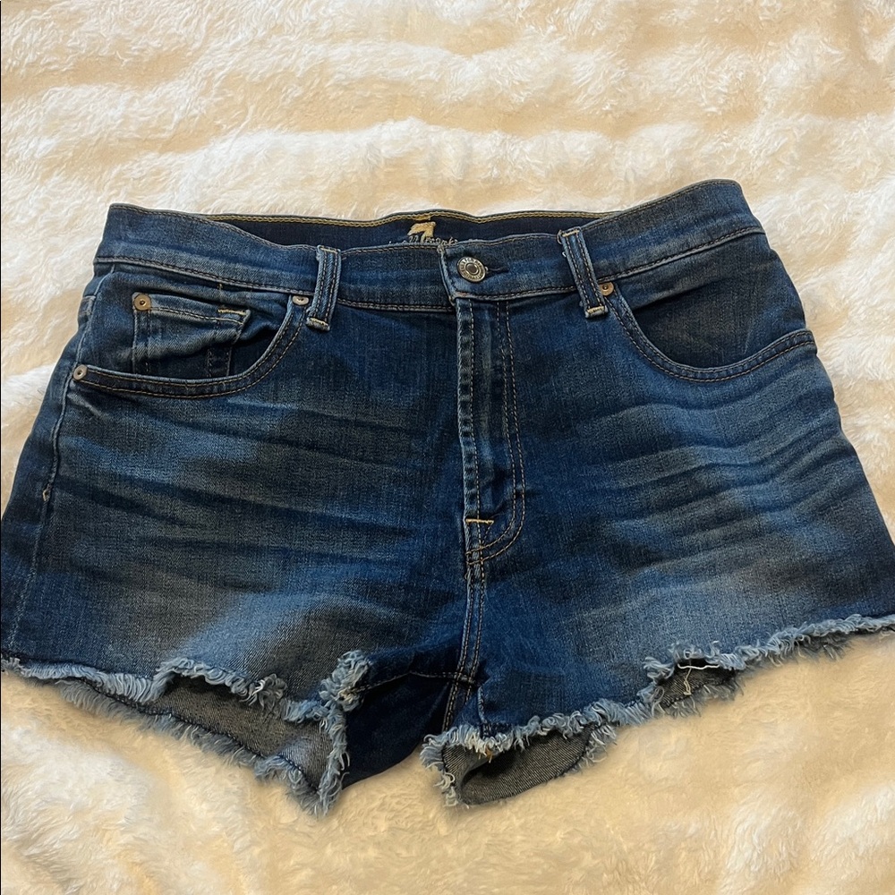 7 For All Mankind Women's Stretch Cut Off Denim Shorts Dark Wash Size 28